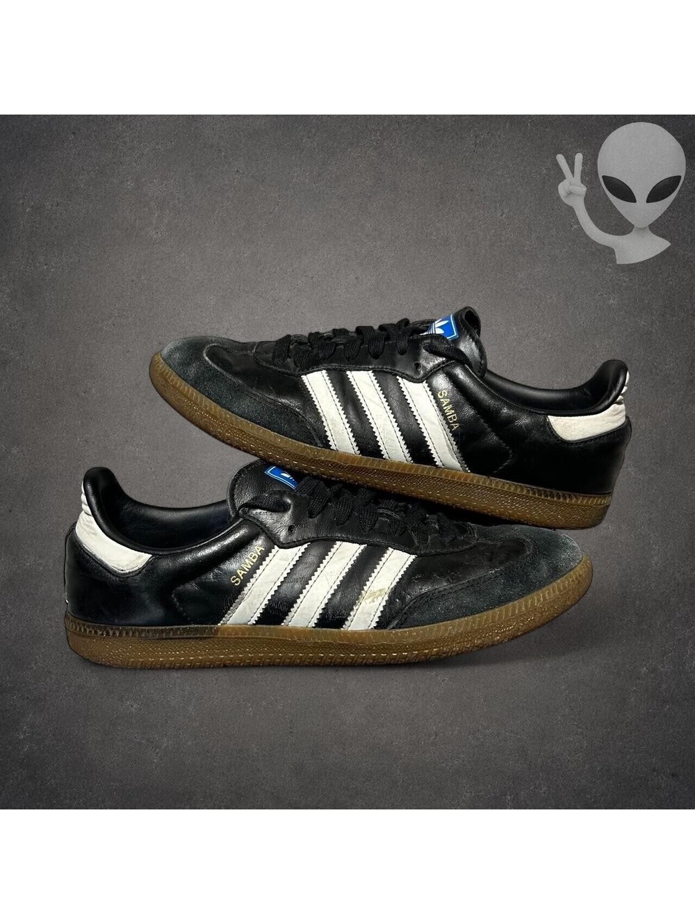 Adidas Samba Classic Leather Black White Gum 019000 Mens US 9